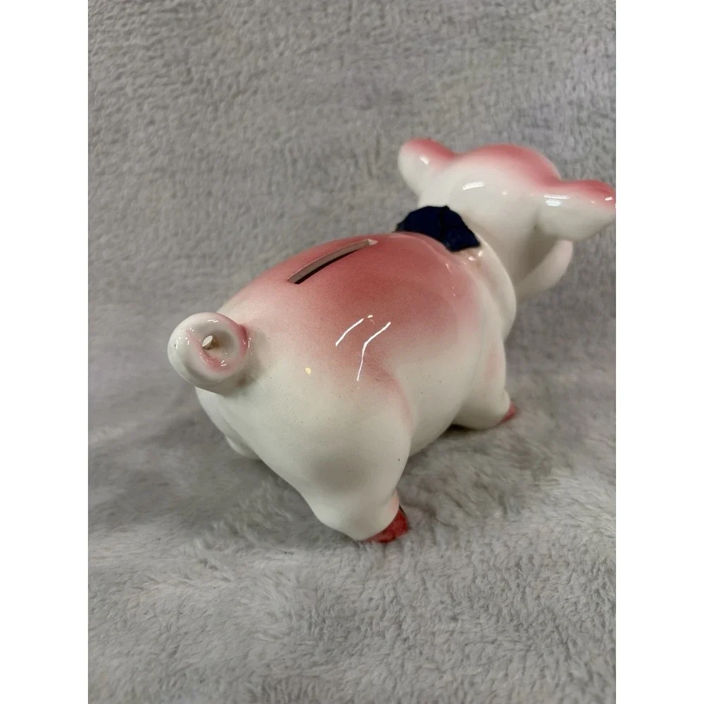Vintage Ceramic Bobblehead Nodder Piggy Bank Pink Detachable Head Coin Bank